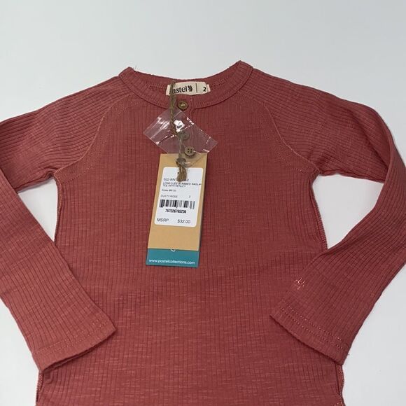 Pastel long sleeve ribbed raglan Tee with Henley color Dusty Rose New unisex - Picture 2 of 6